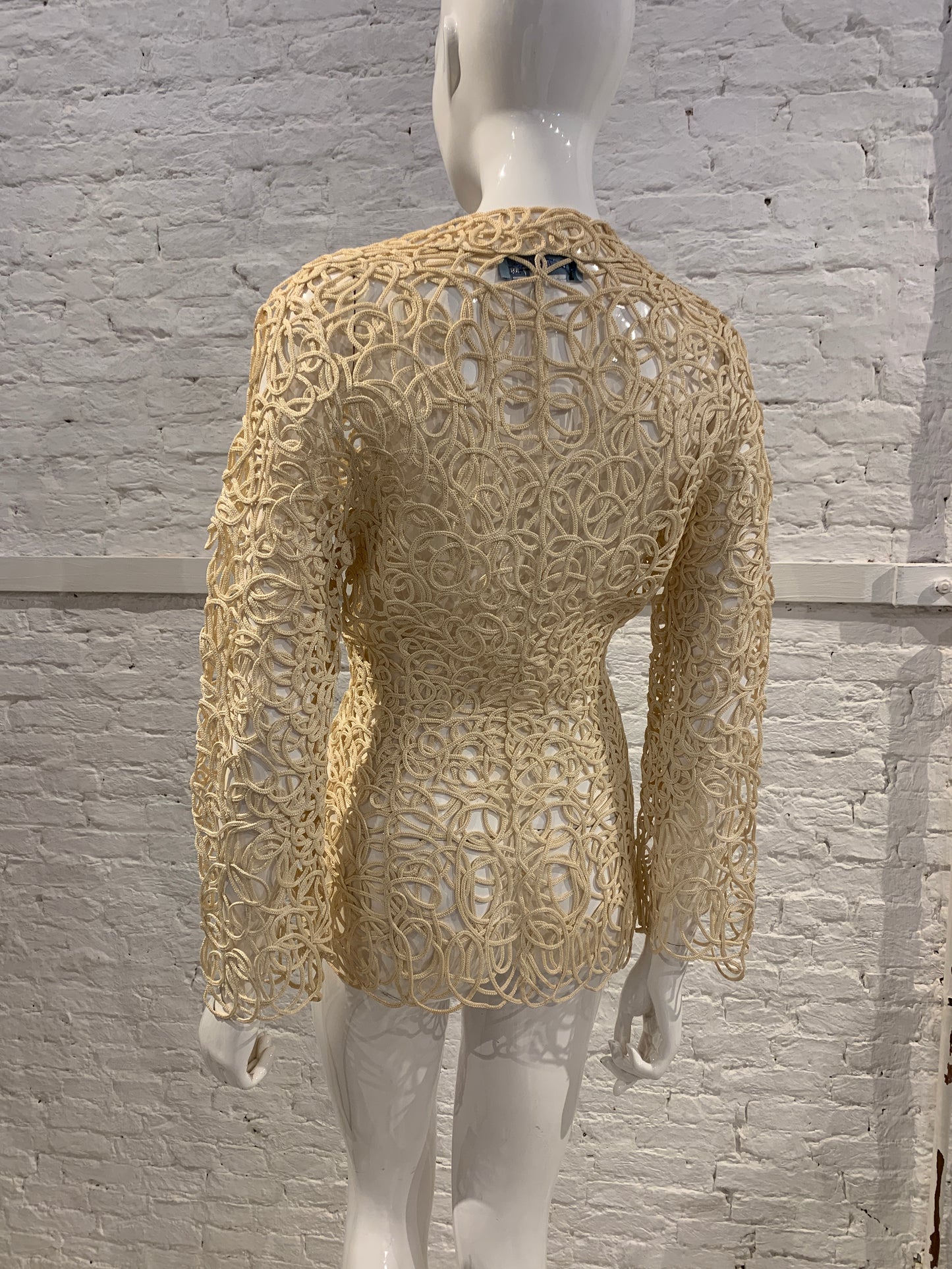 1980s /90s Thierry Mugler Paris Cream Macrame Sculptured Rayon Jacket