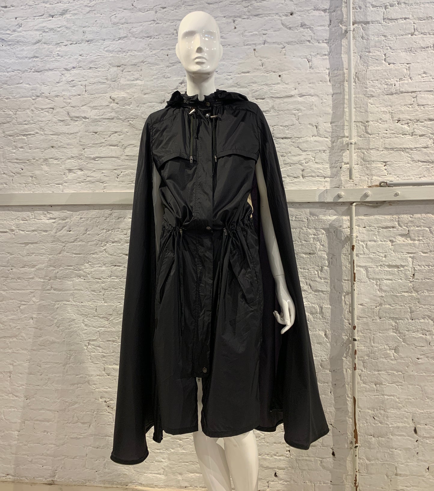 Veronique Branquinho, Vintage Black Nylon Hooded Cape Dress