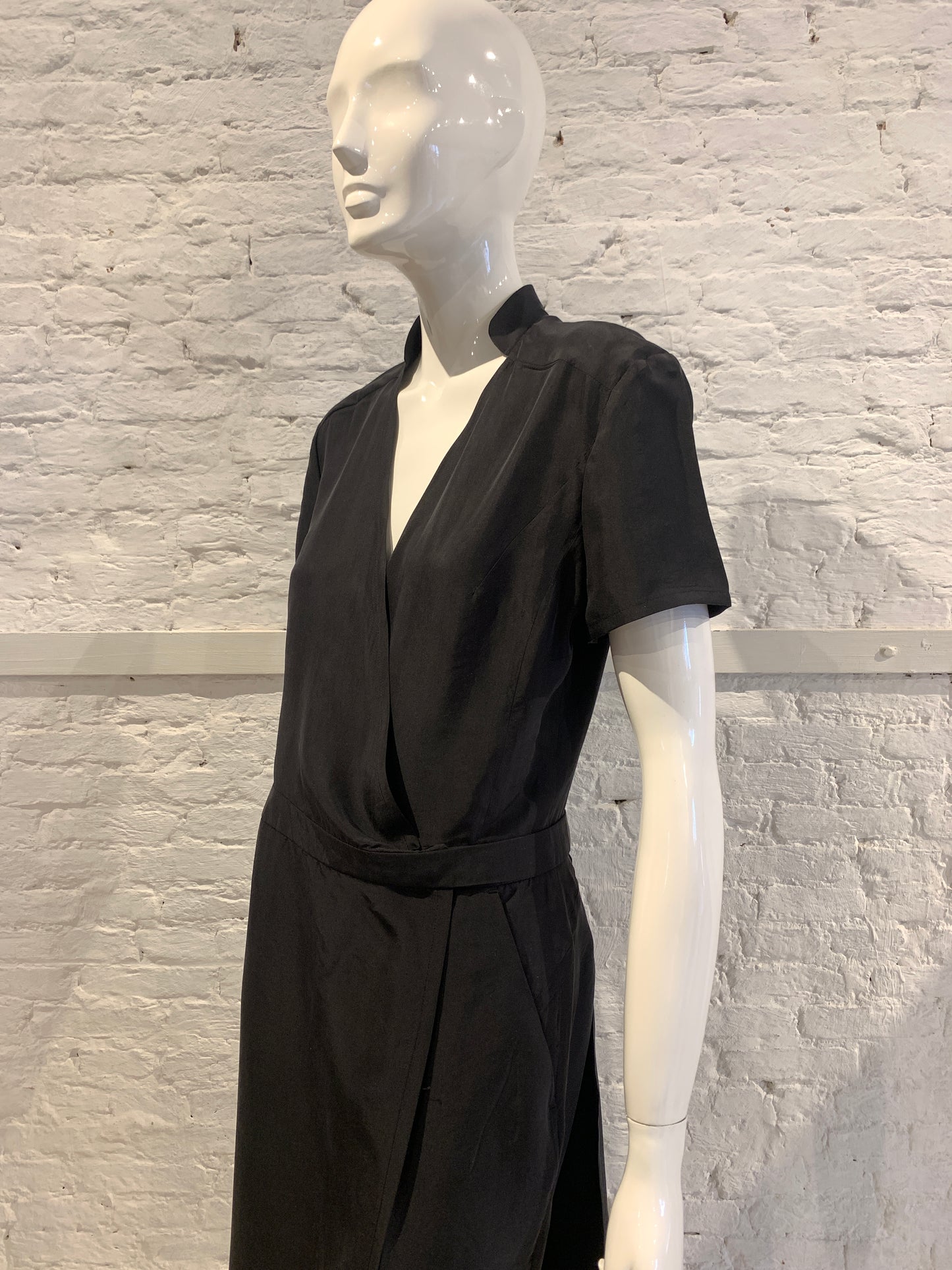 Veronique Branquinho Black Silk Dress-Jumpsuit Hybrid Early 2000s Size 40