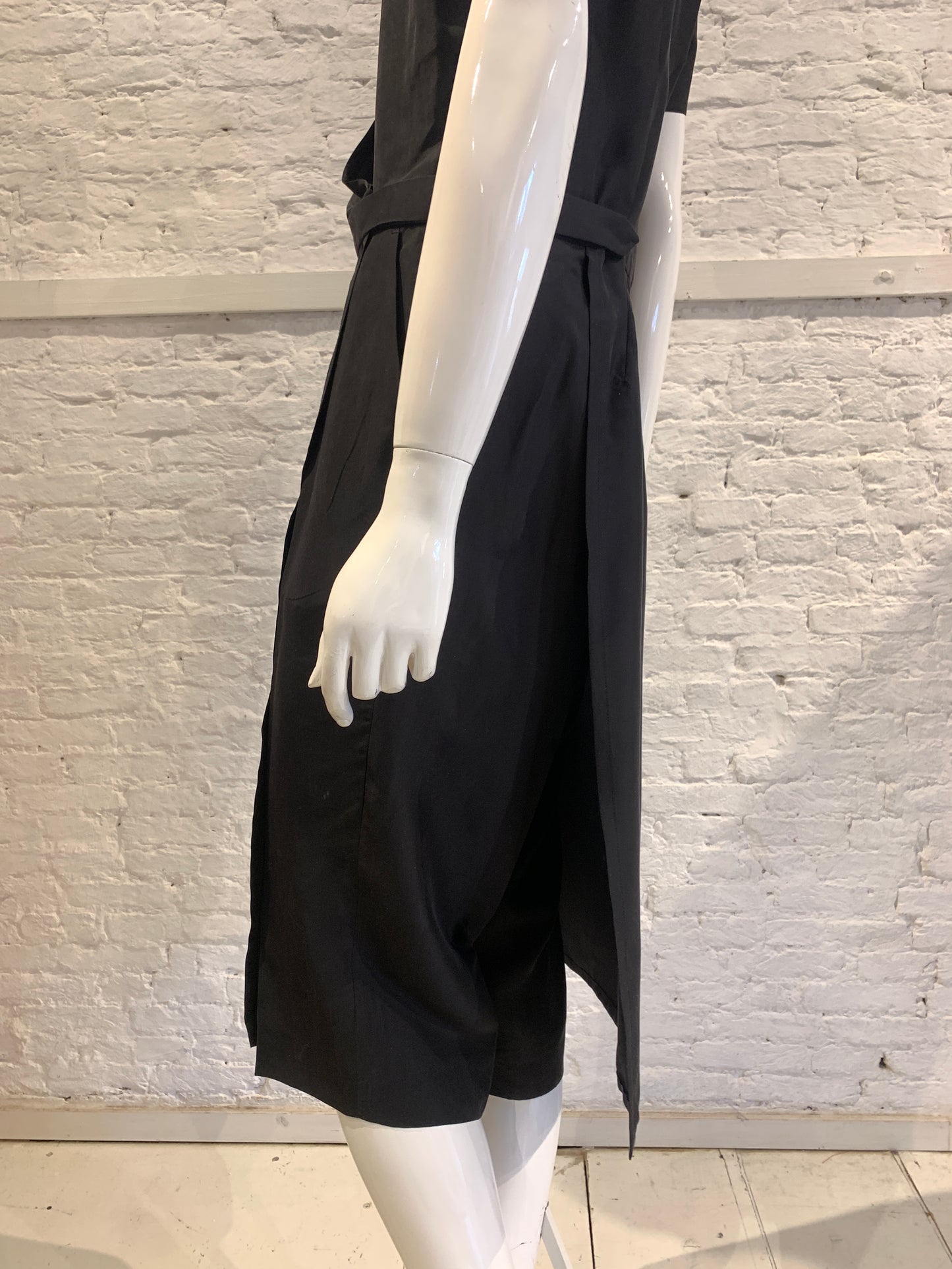 Veronique Branquinho Black Silk Dress-Jumpsuit Hybrid Early 2000s Size 40