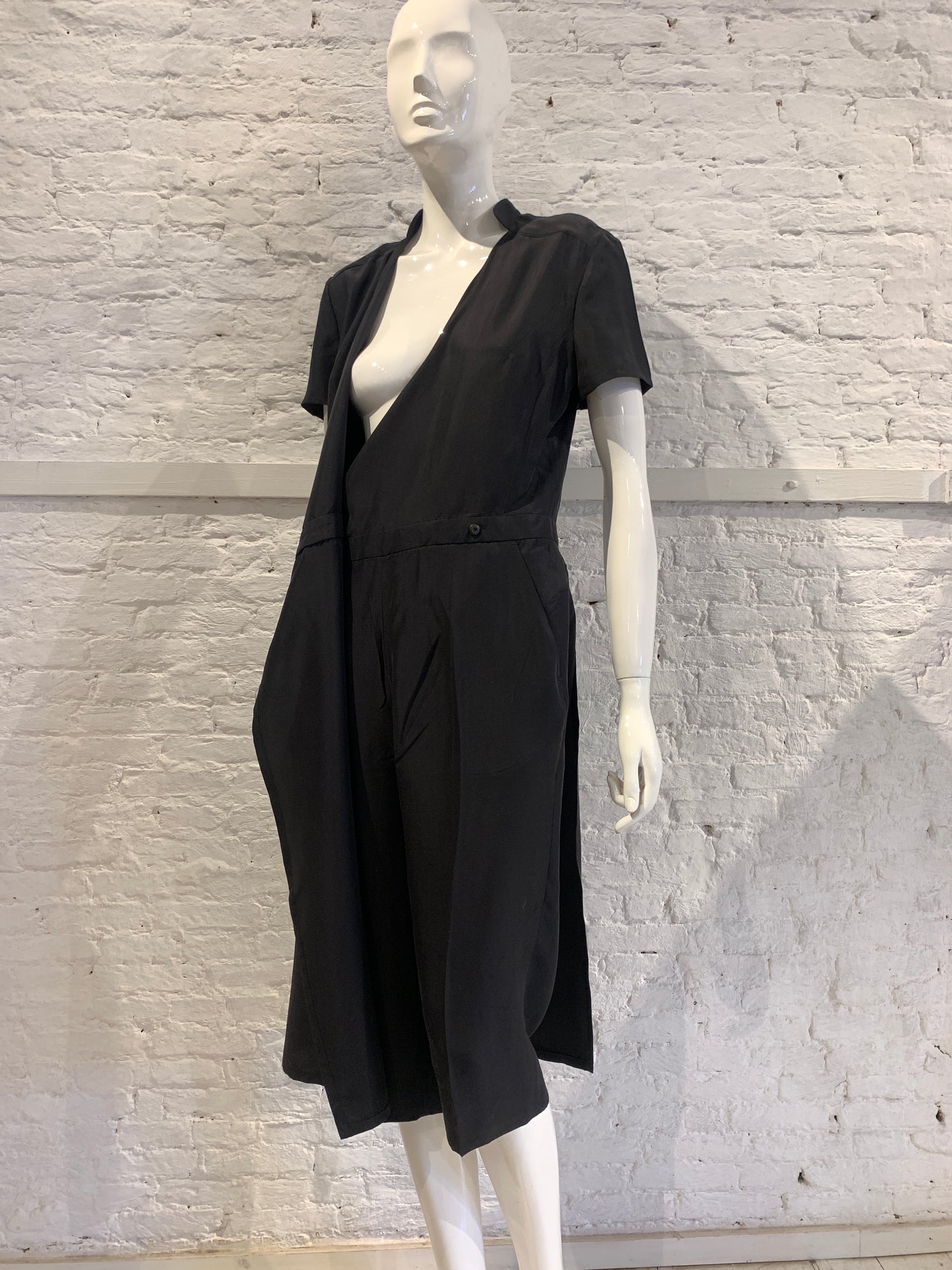 Veronique Branquinho Black Silk Dress-Jumpsuit Hybrid Early 2000s Size 40