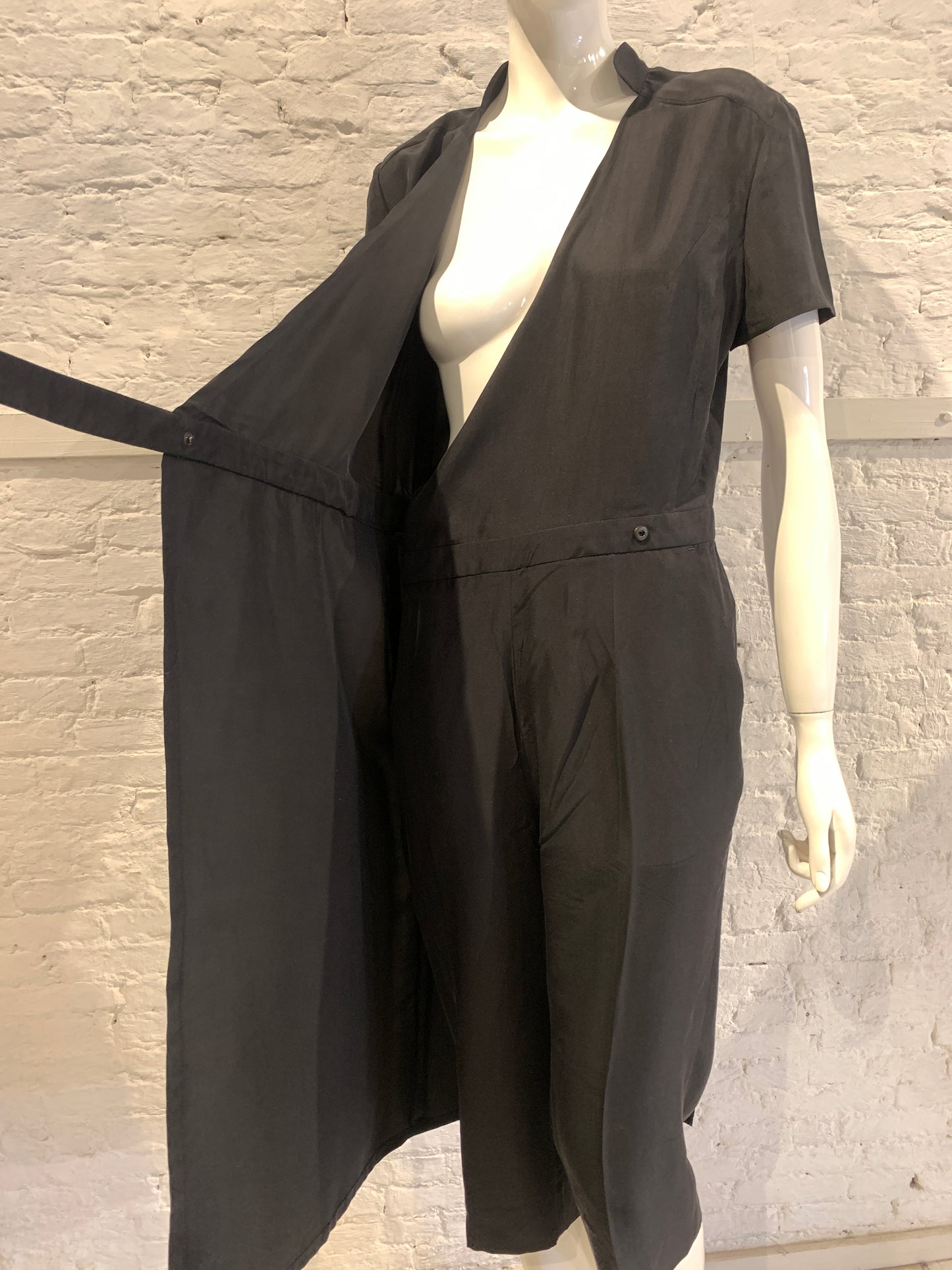 Veronique Branquinho Black Silk Dress-Jumpsuit Hybrid Early 2000s Size 40
