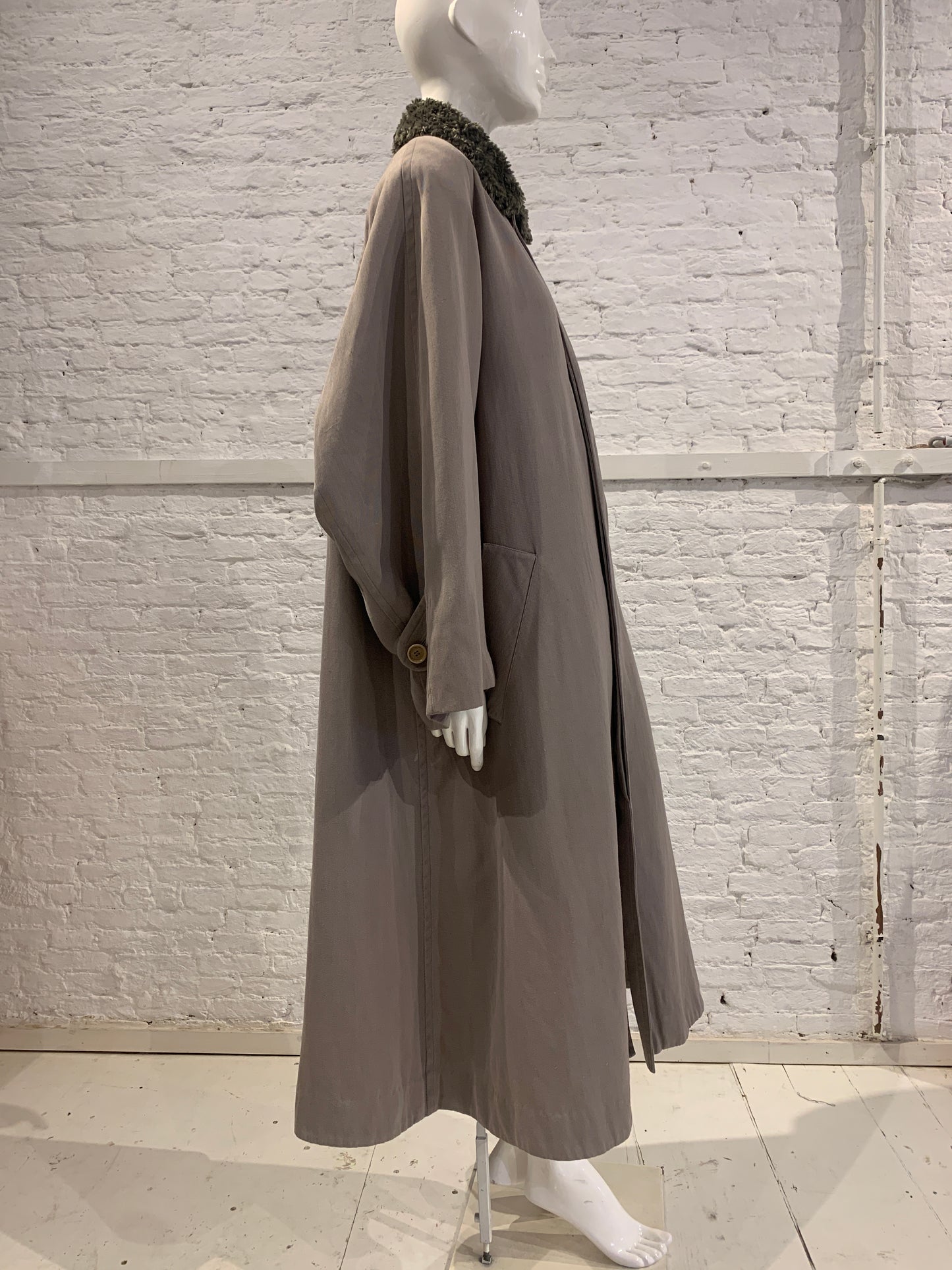 Katharine Hamnett Mens 1980s Oversized military coat with faux fur collar