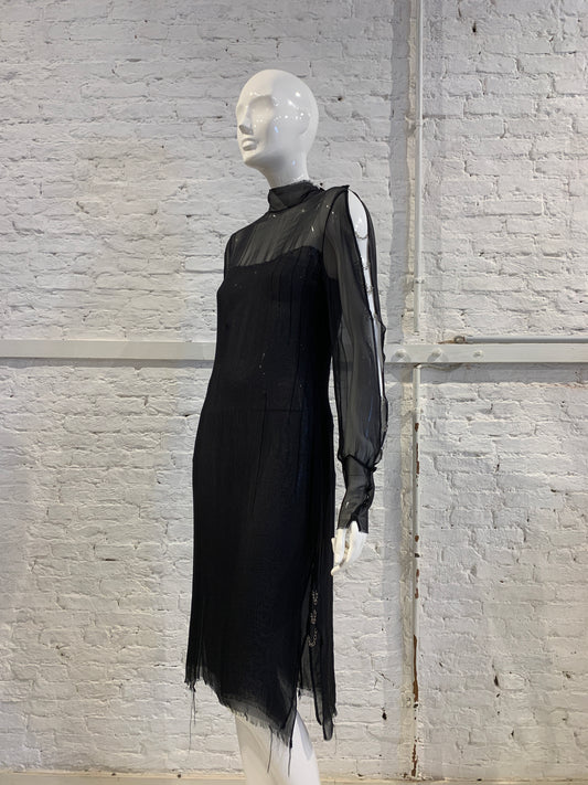 Jurgi Persoons, black semi sheer chain sleeve dress