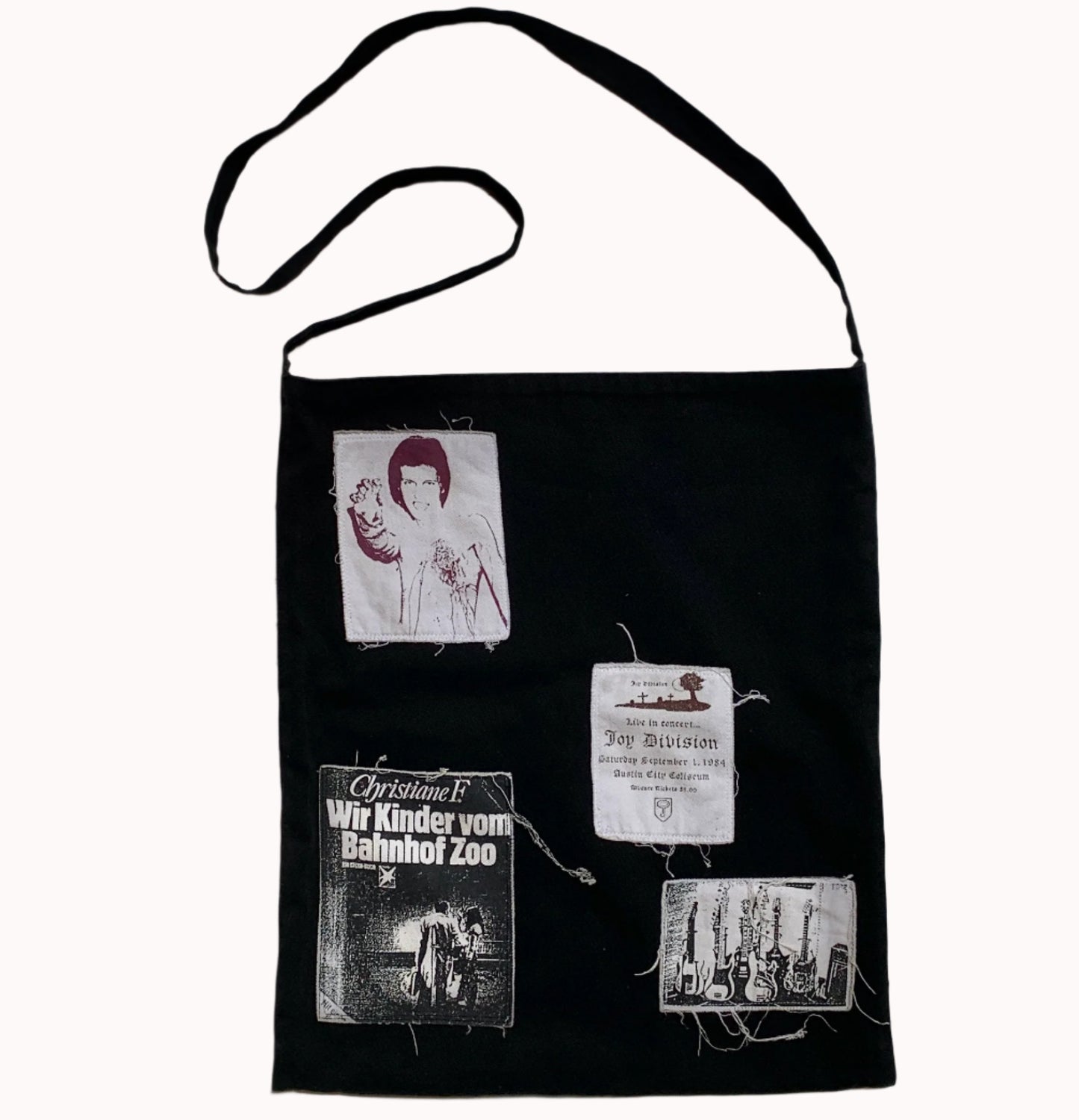 Raf Simons AW 2001/2002 Riot Riot Riot black cotton bag with patches