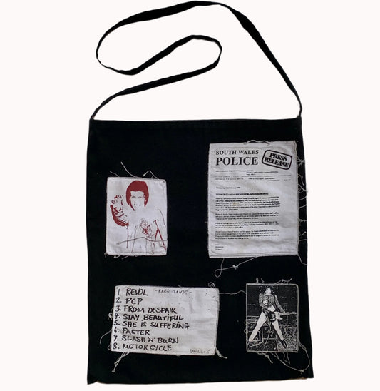 Raf Simons AW 2001/2002 Riot Riot Riot black cotton bag with patches