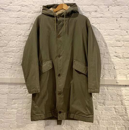 Vintage Helmut Lang 1998 Army Olive Green Cotton Sherpa Lined Hooded Parka