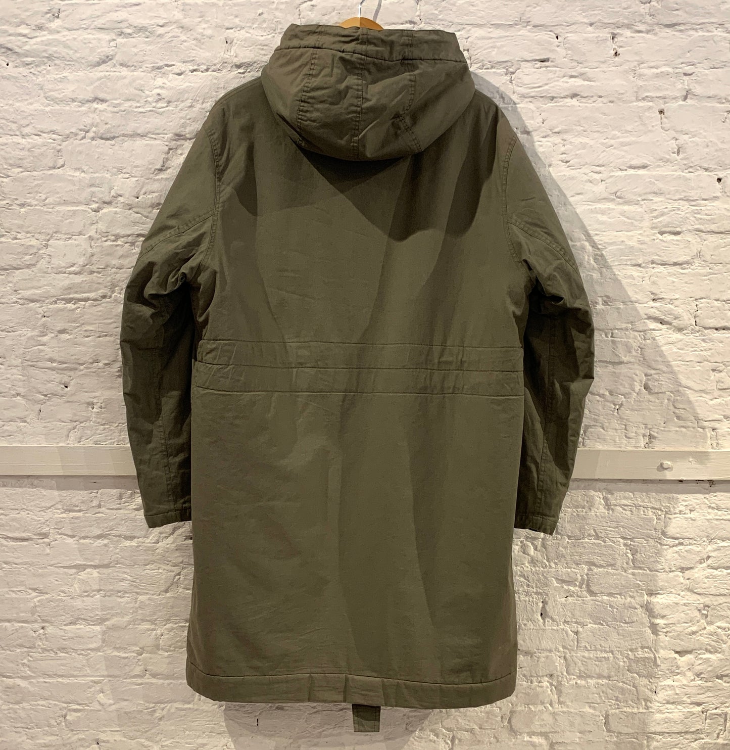 Vintage Helmut Lang 1998 Army Olive Green Cotton Sherpa Lined Hooded Parka
