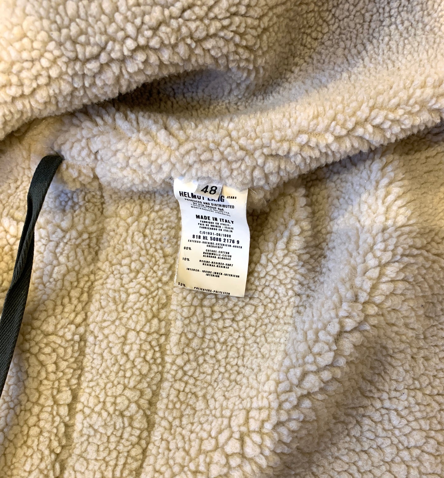 Vintage Helmut Lang 1998 Army Olive Green Cotton Sherpa Lined Hooded Parka