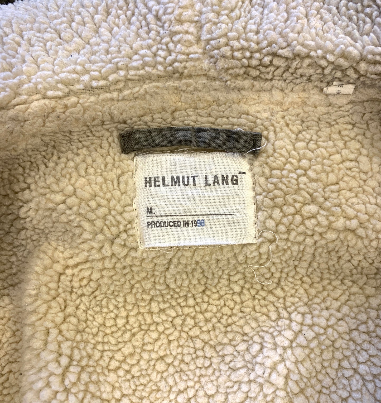 Vintage Helmut Lang 1998 Army Olive Green Cotton Sherpa Lined Hooded Parka