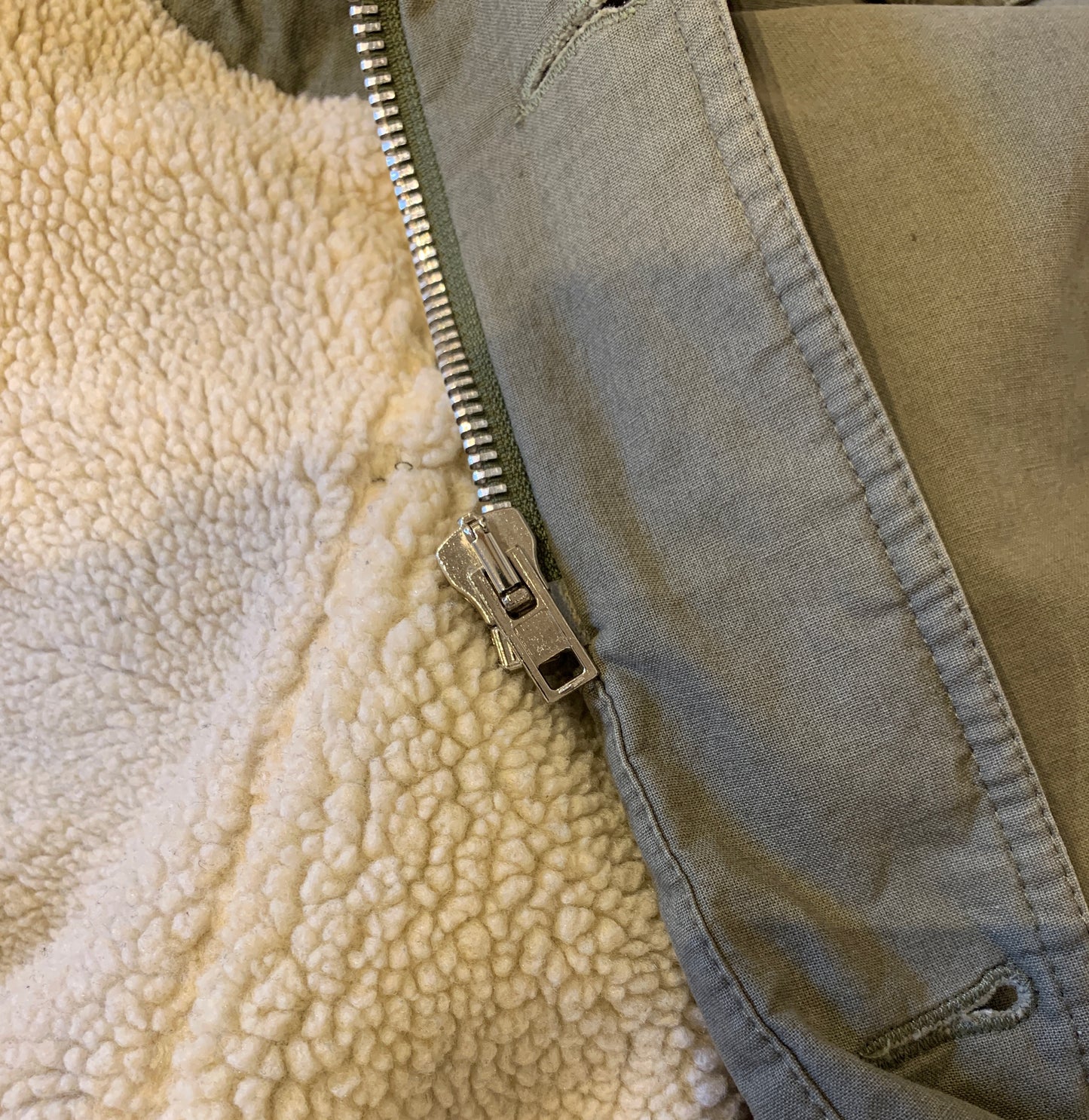 Vintage Helmut Lang 1998 Army Olive Green Cotton Sherpa Lined Hooded Parka
