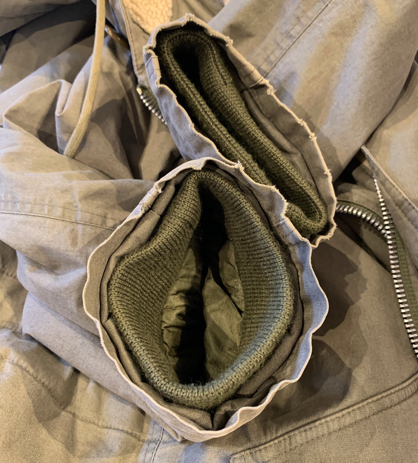 Vintage Helmut Lang 1998 Army Olive Green Cotton Sherpa Lined Hooded Parka