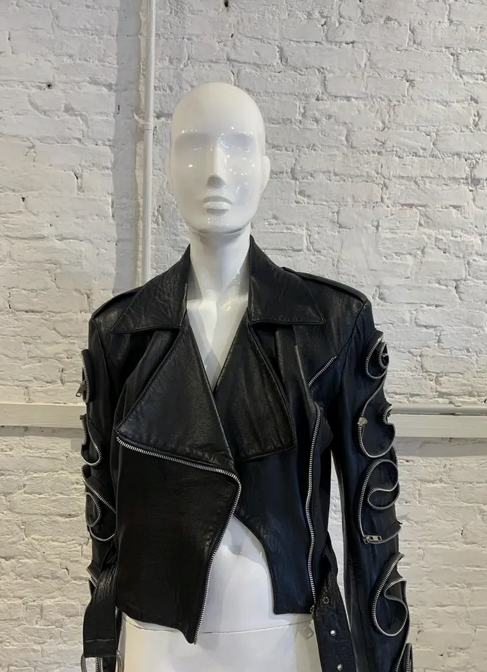 Vintage 1980s/90s Helen Storey Women's Black Leather Biker Zip Jacket