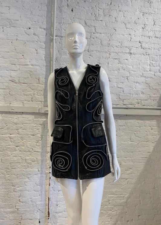 Vintage 19980s/90s Helen Storey London Boutique Zip Leather Mini Dress Waistcoat