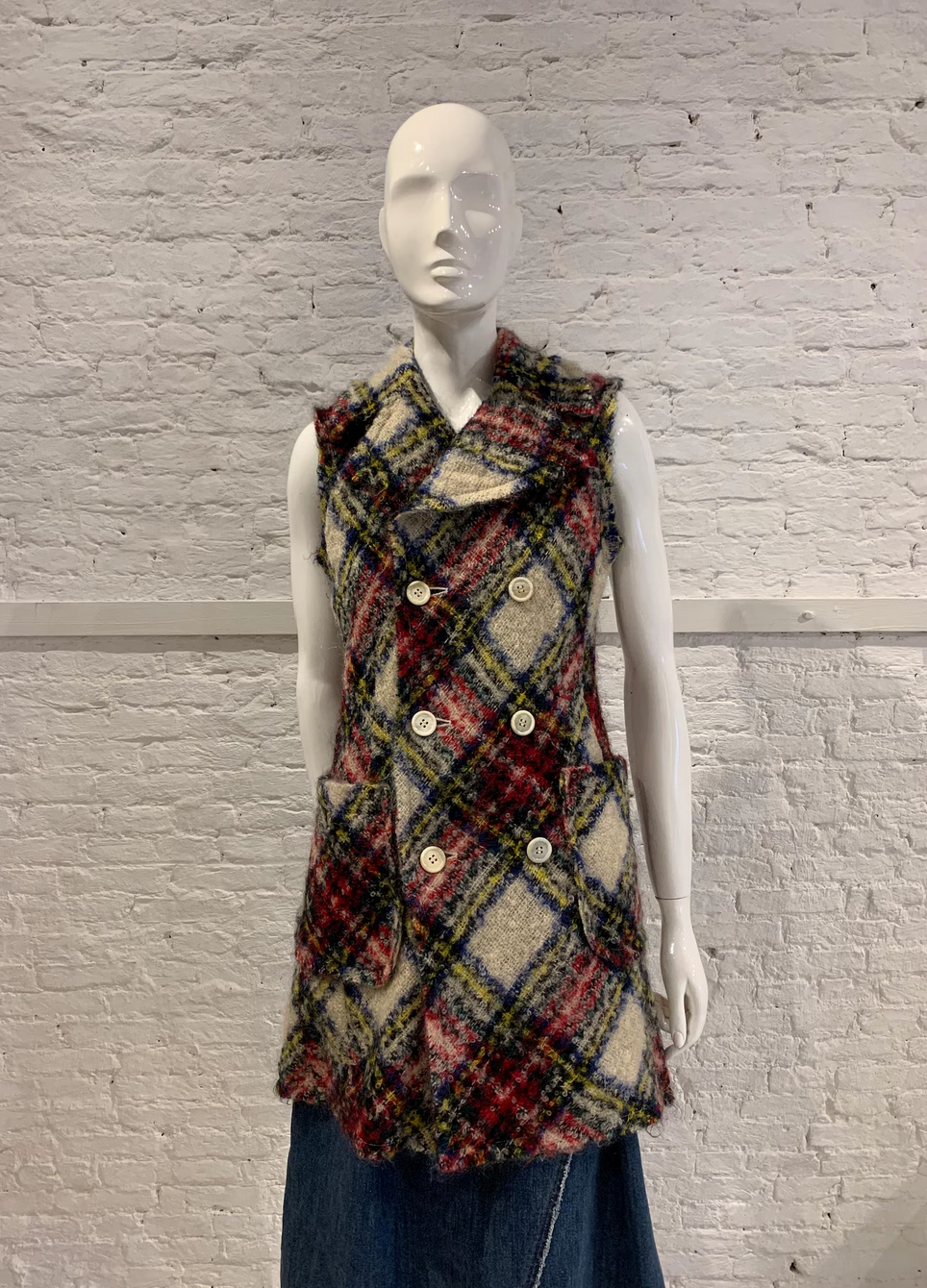 Tricot Tricot Comme des Garçons A/W 2002 Wool Plaid Double Breasted Sleeveless Jacket
