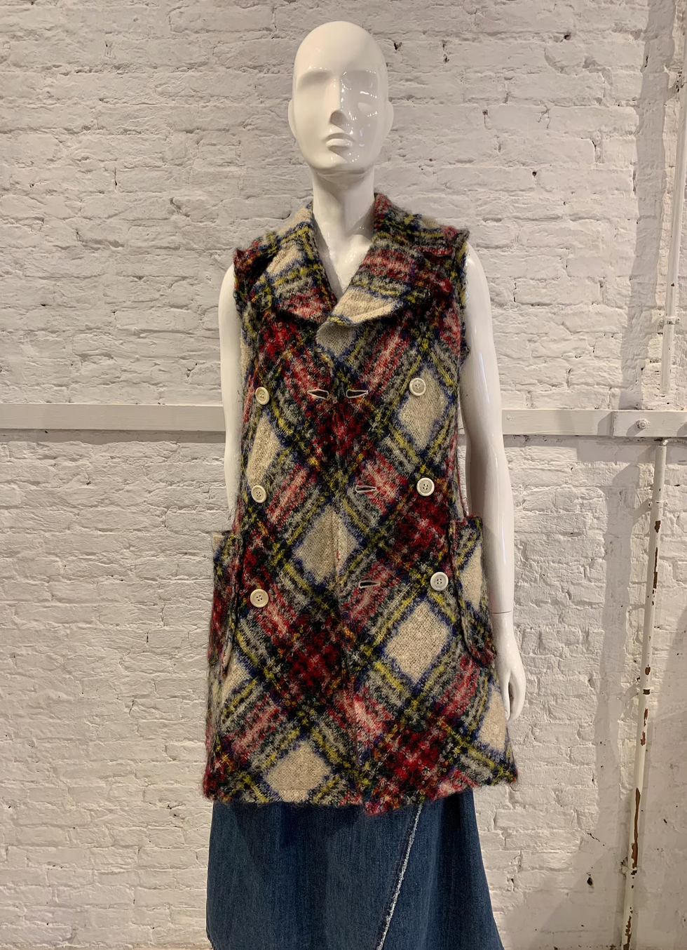 Tricot Tricot Comme des Garçons A/W 2002 Wool Plaid Double Breasted Sleeveless Jacket