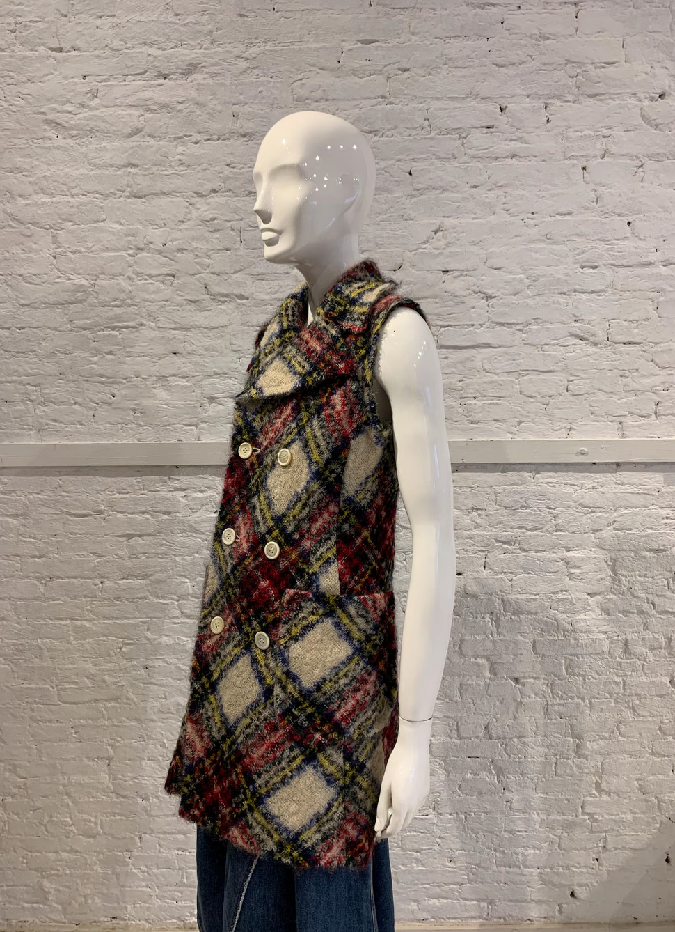Tricot Tricot Comme des Garçons A/W 2002 Wool Plaid Double Breasted Sleeveless Jacket