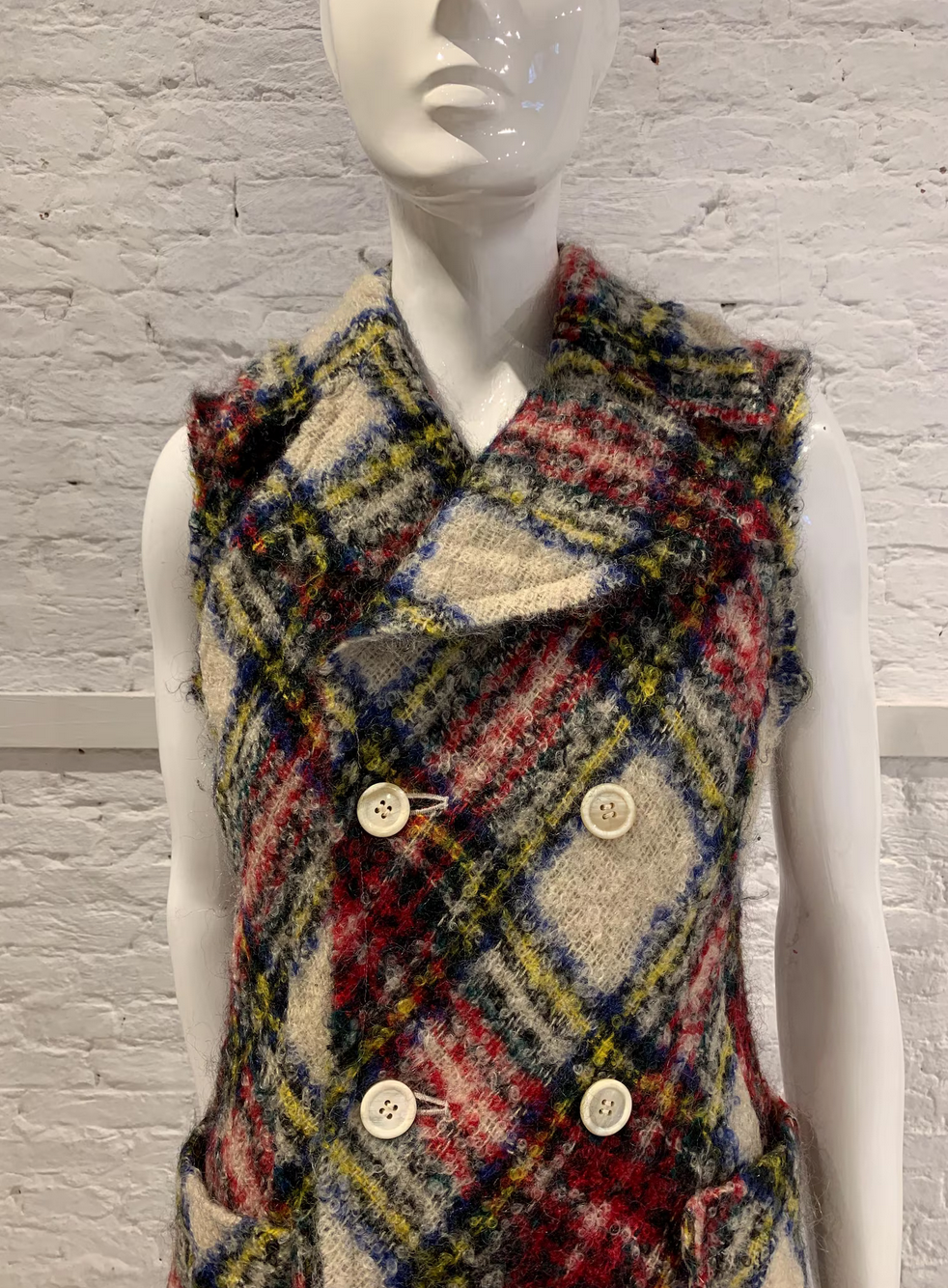 Tricot Tricot Comme des Garçons A/W 2002 Wool Plaid Double Breasted Sleeveless Jacket
