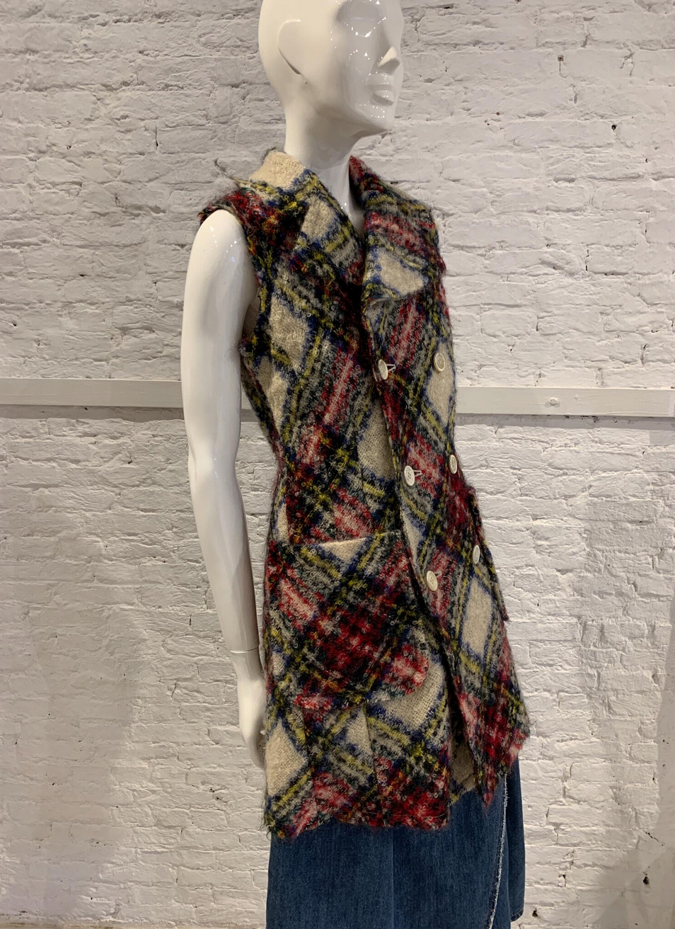 Tricot Tricot Comme des Garçons A/W 2002 Wool Plaid Double Breasted Sleeveless Jacket