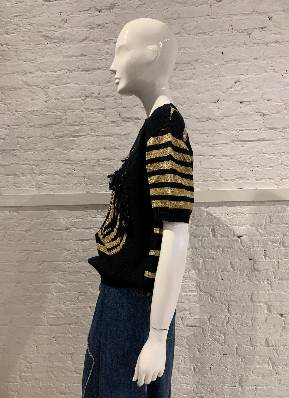 Rare Vintage 1970s Kansai Yamomoto  Zebra, Black and Gold Lurex Striped Knit Pullover