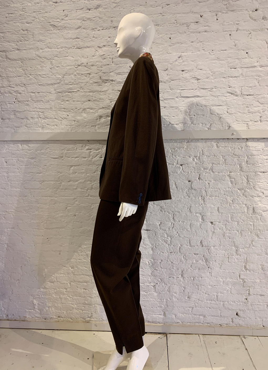 Vintage 1980s/90s Romeo Gigli for Callaghan Brown Wool Jacket, Silk Embroidered collar