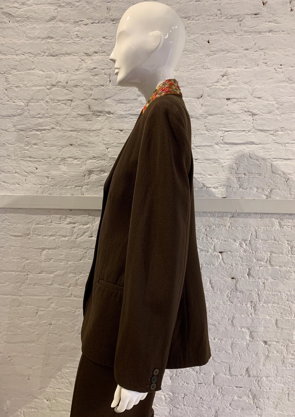 Vintage 1980s/90s Romeo Gigli for Callaghan Brown Wool Jacket, Silk Embroidered collar