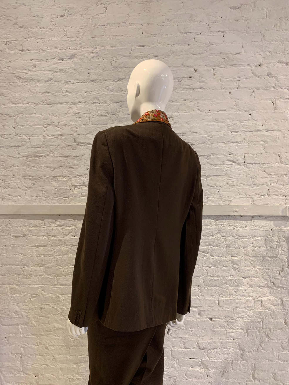 Vintage 1980s/90s Romeo Gigli for Callaghan Brown Wool Jacket, Silk Embroidered collar