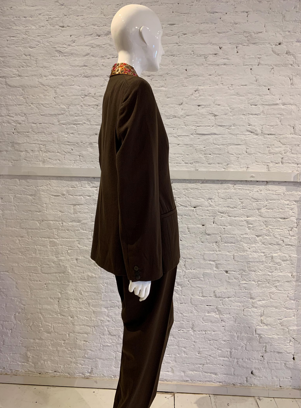 Vintage 1980s/90s Romeo Gigli for Callaghan Brown Wool Jacket, Silk Embroidered collar