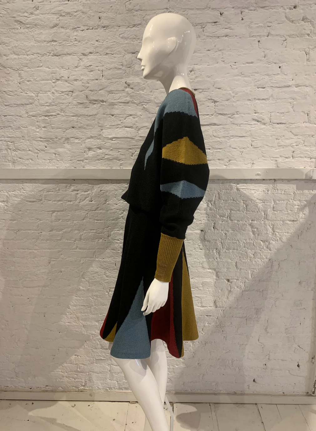 Vintage 1970s/80s Kansai Yamamoto Batwing sleeve and Skater skirt Set Colour Block