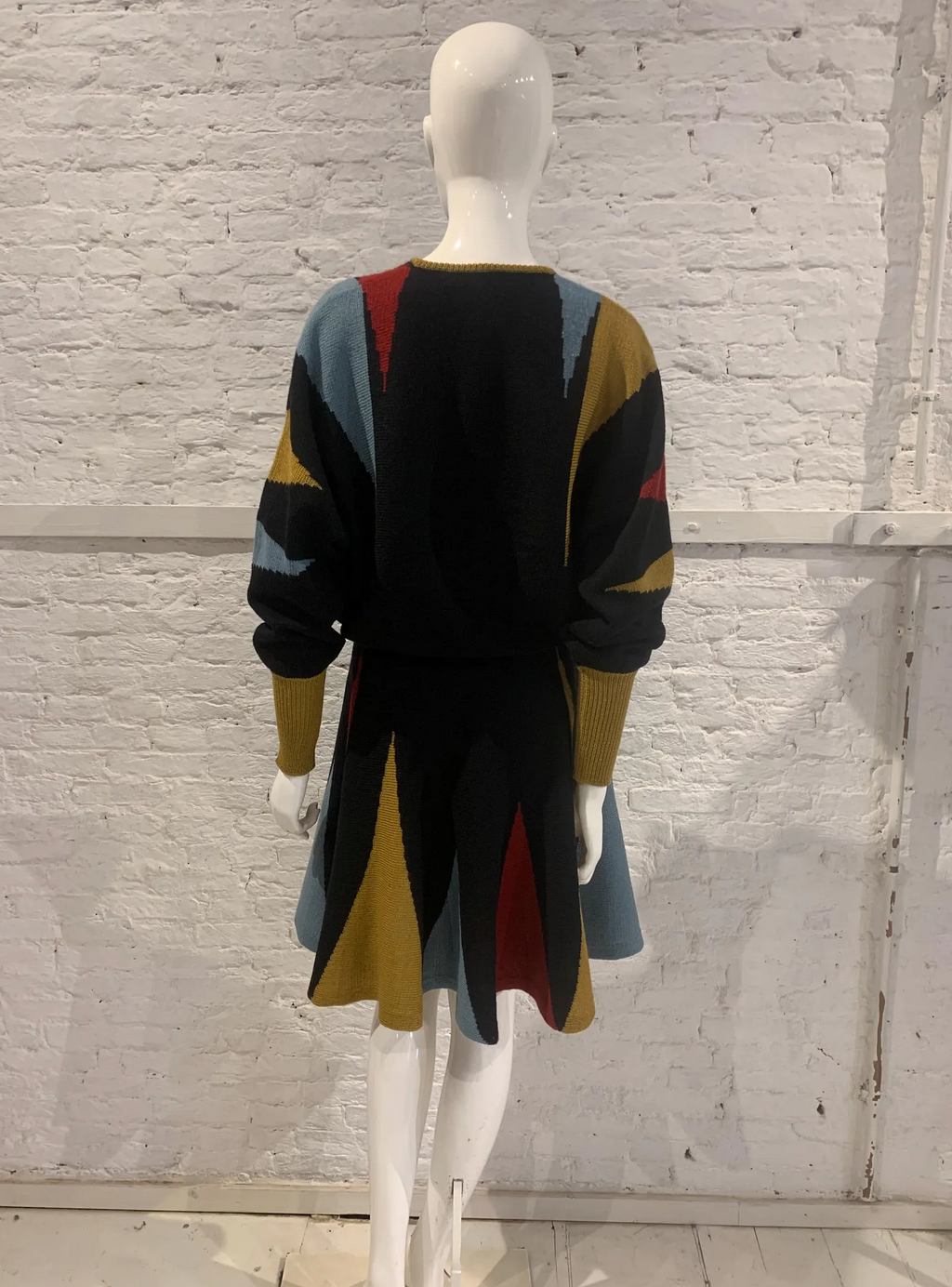 Vintage 1970s/80s Kansai Yamamoto Batwing sleeve and Skater skirt Set Colour Block