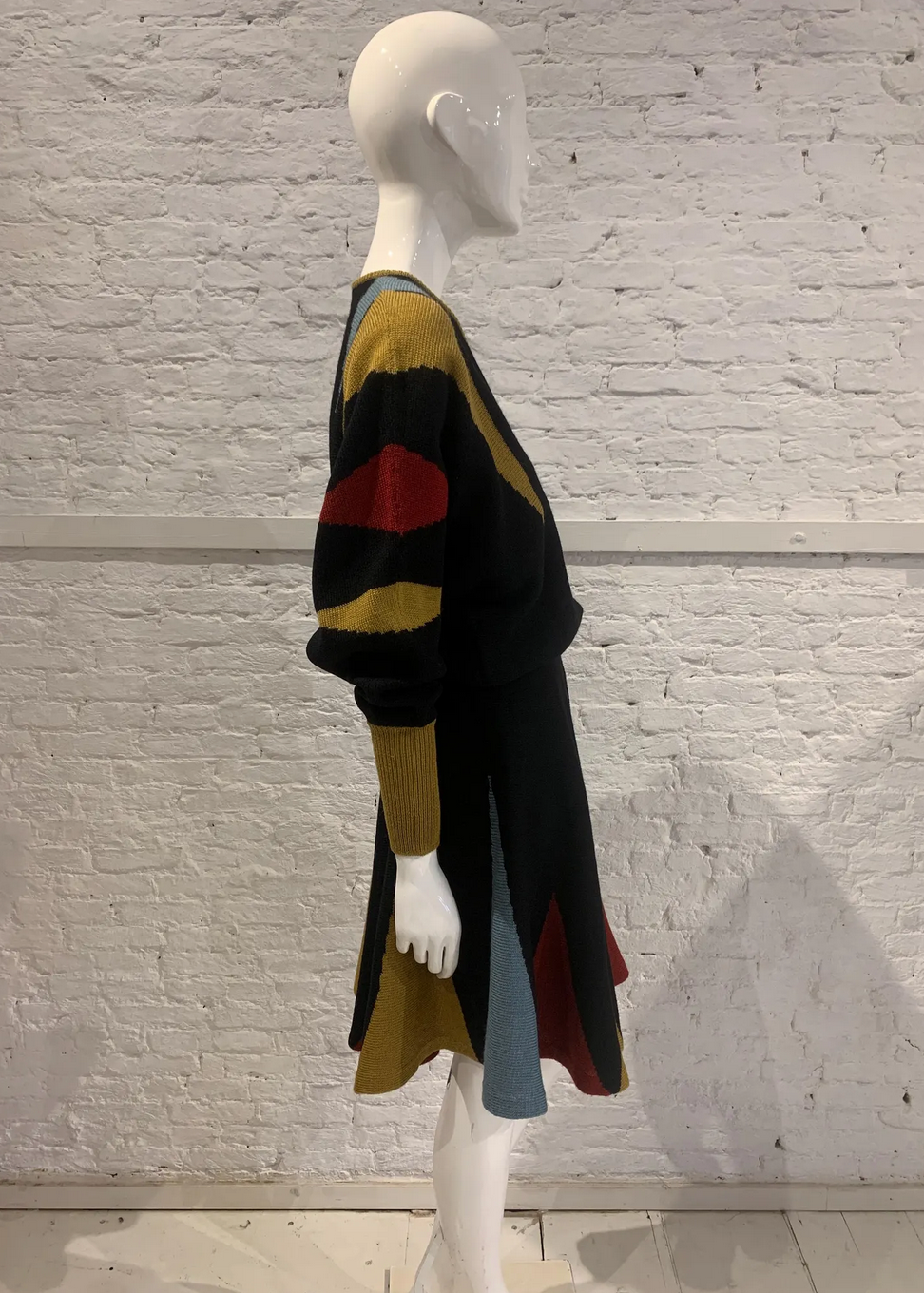 Vintage 1970s/80s Kansai Yamamoto Batwing sleeve and Skater skirt Set Colour Block