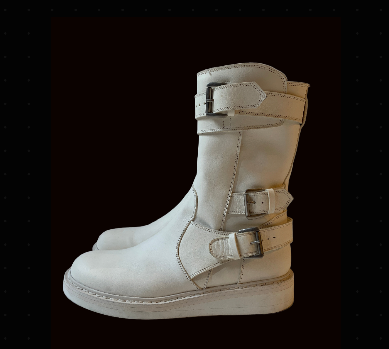Ann Demeulemeester 2001 Collection Women's White Leather Jodhpur Belts Boots