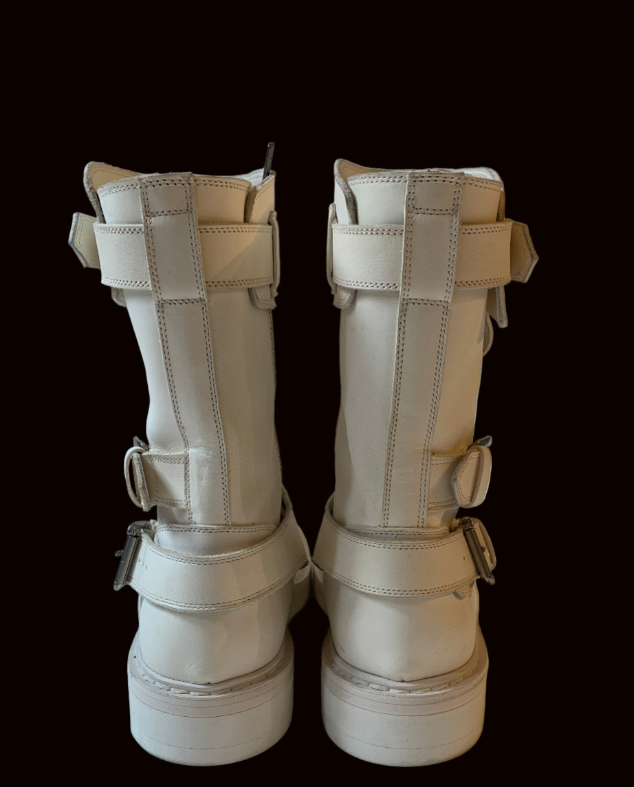 Ann Demeulemeester 2001 Collection Women's White Leather Jodhpur Belts Boots