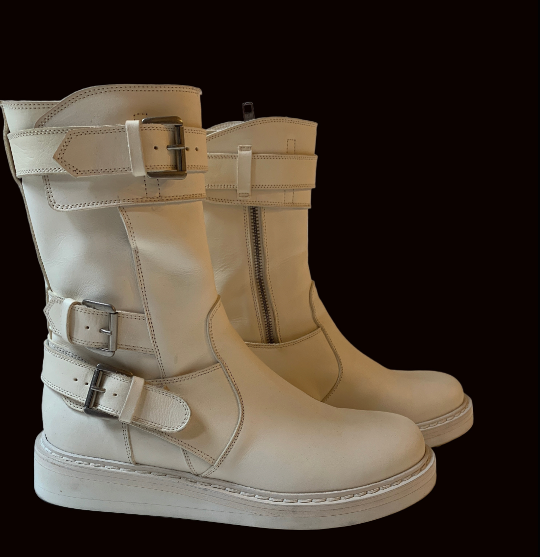 Ann Demeulemeester 2001 Collection Women's White Leather Jodhpur Belts Boots