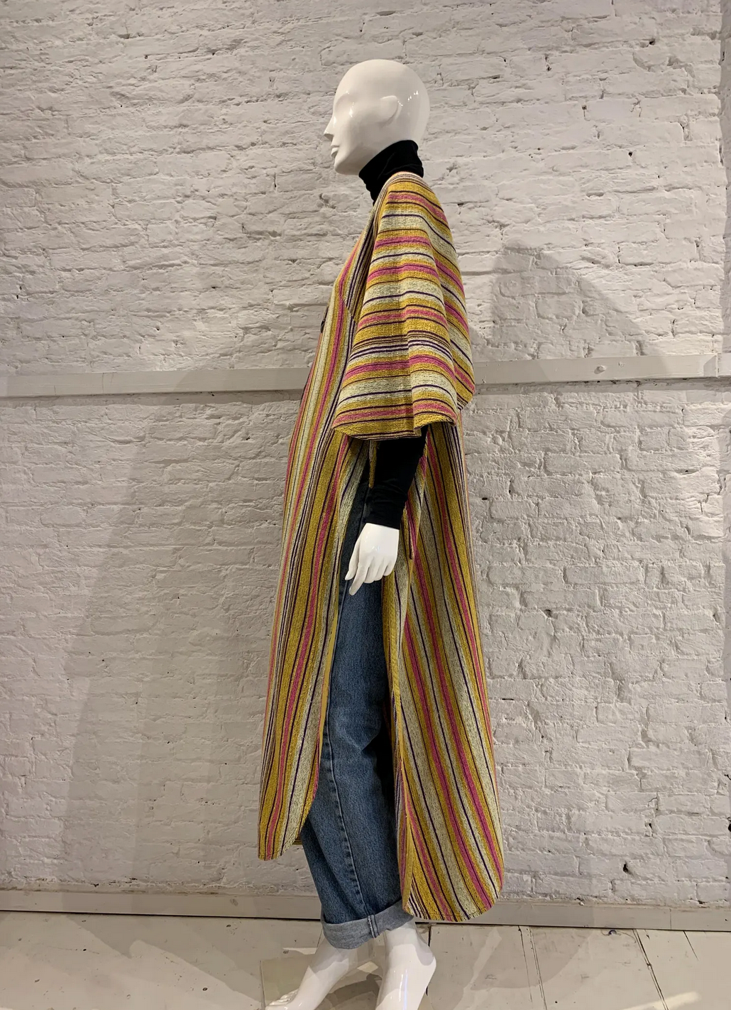 Rare Vintage 1970s Rikma Striped Maxi Dress Kaftan. Folk Rainbow Poncho