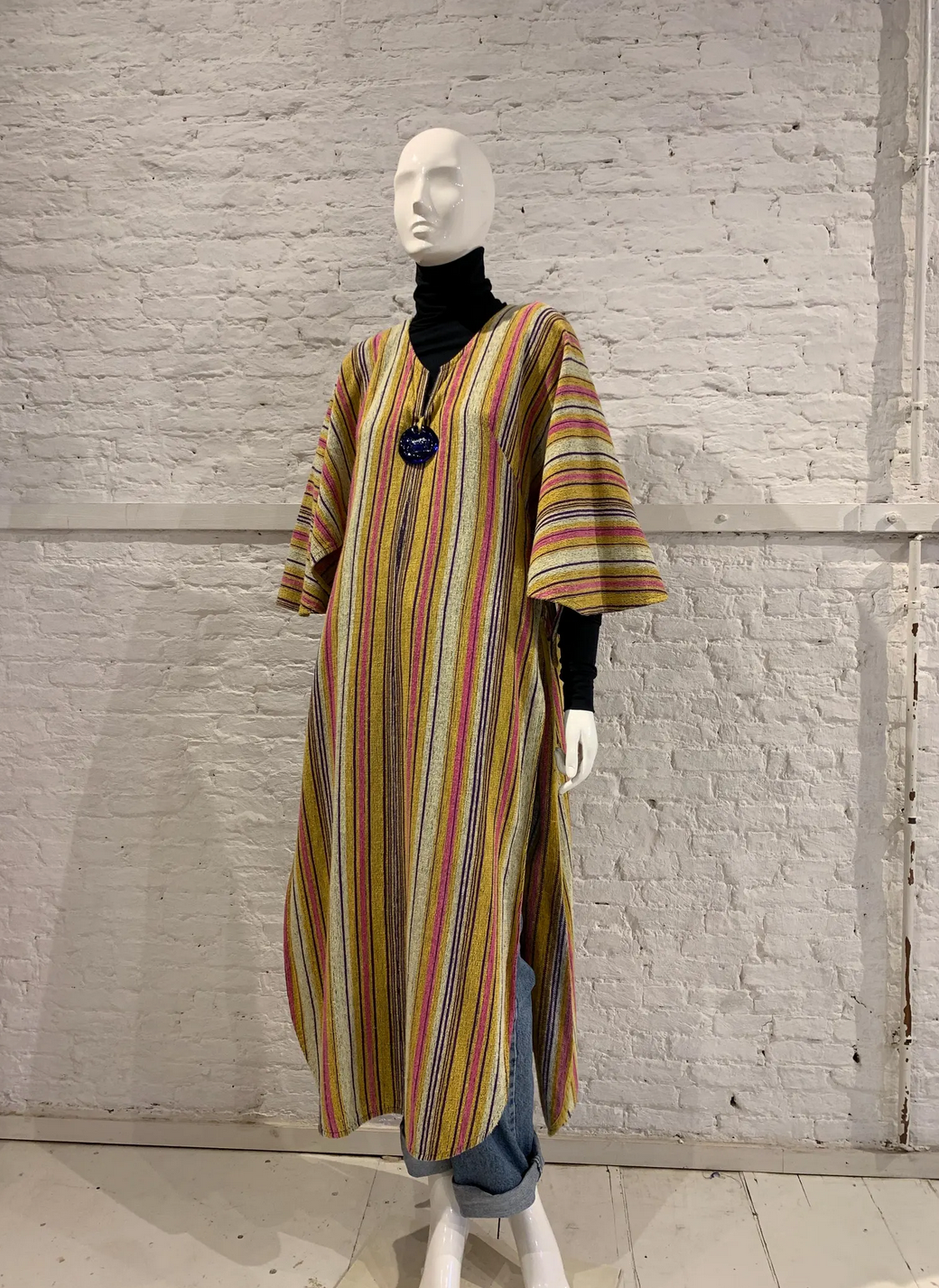 Rare Vintage 1970s Rikma Striped Maxi Dress Kaftan. Folk Rainbow Poncho