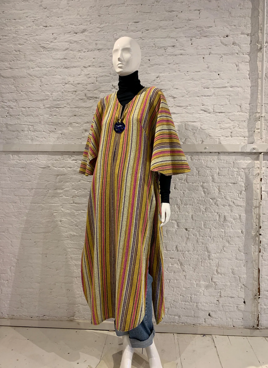 Rare Vintage 1970s Rikma Striped Maxi Dress Kaftan. Folk Rainbow Poncho