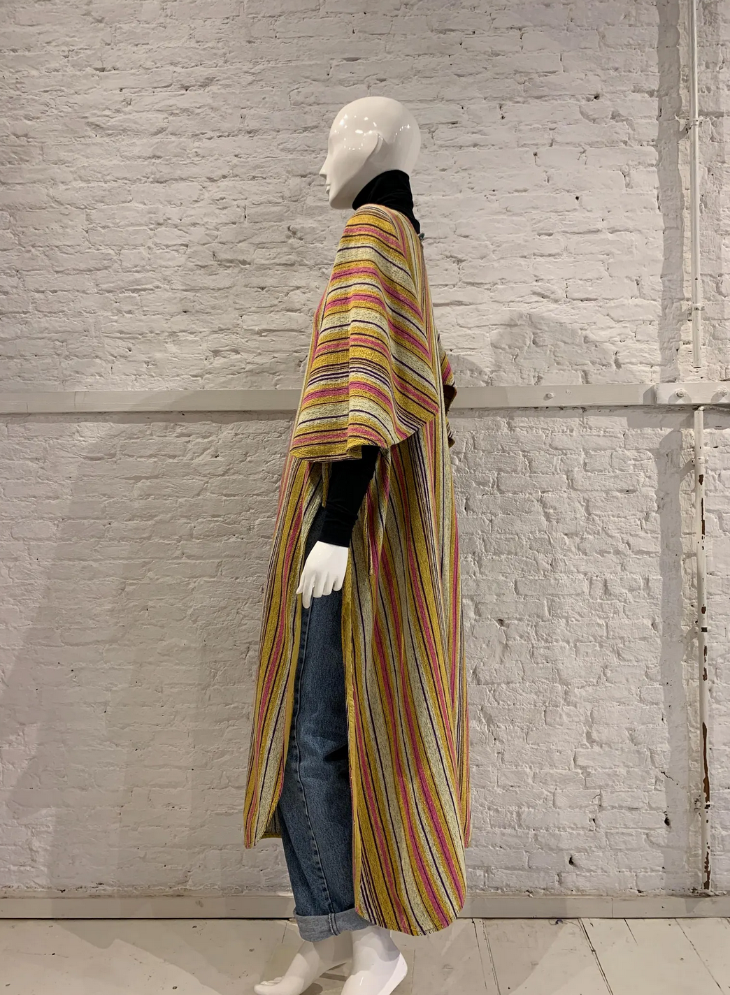 Rare Vintage 1970s Rikma Striped Maxi Dress Kaftan. Folk Rainbow Poncho