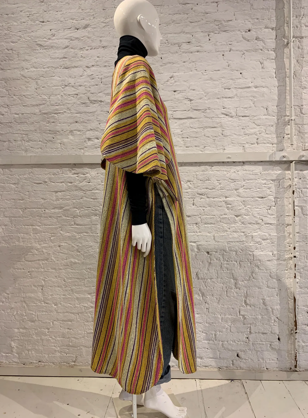 Rare Vintage 1970s Rikma Striped Maxi Dress Kaftan. Folk Rainbow Poncho