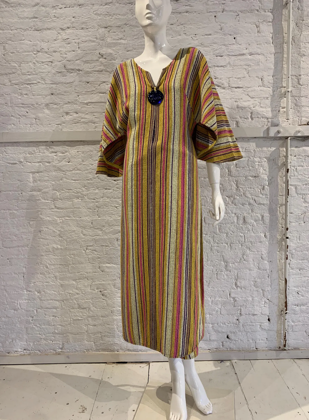 Rare Vintage 1970s Rikma Striped Maxi Dress Kaftan. Folk Rainbow Poncho