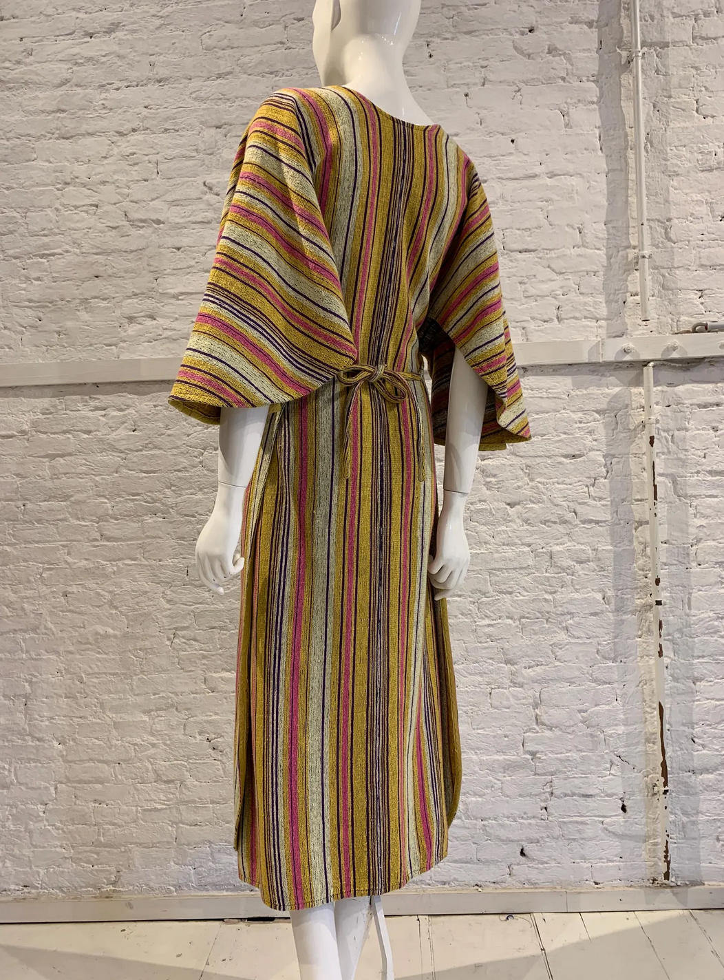 Rare Vintage 1970s Rikma Striped Maxi Dress Kaftan. Folk Rainbow Poncho