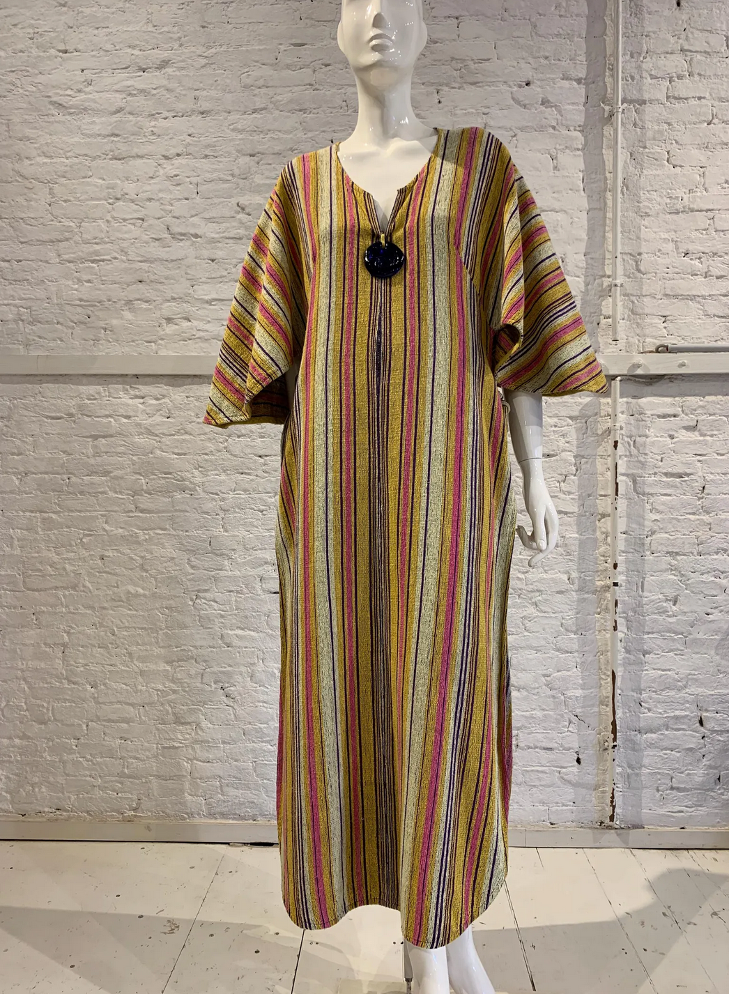 Rare Vintage 1970s Rikma Striped Maxi Dress Kaftan. Folk Rainbow Poncho