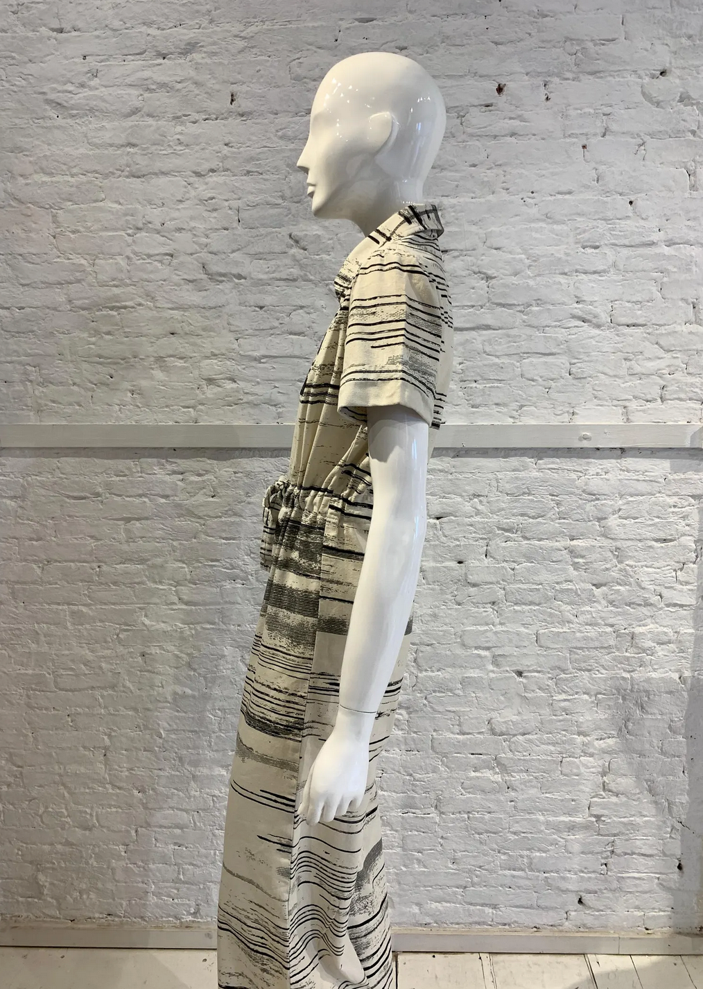 RARE Vintage 1970s Folklore Rikma Cotton Floral Striped Print Monochrome Flared Jumpsuit