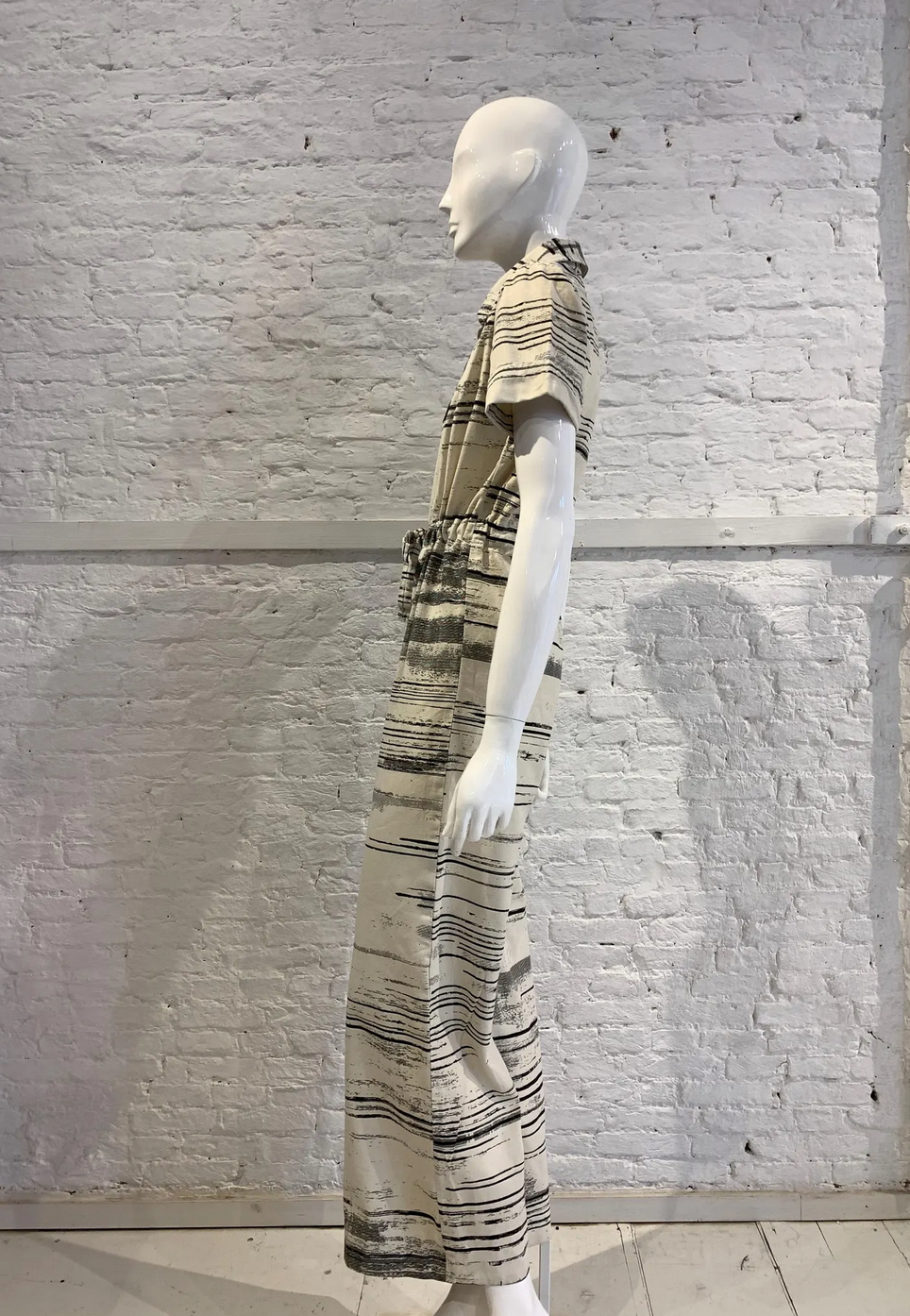 RARE Vintage 1970s Folklore Rikma Cotton Floral Striped Print Monochrome Flared Jumpsuit