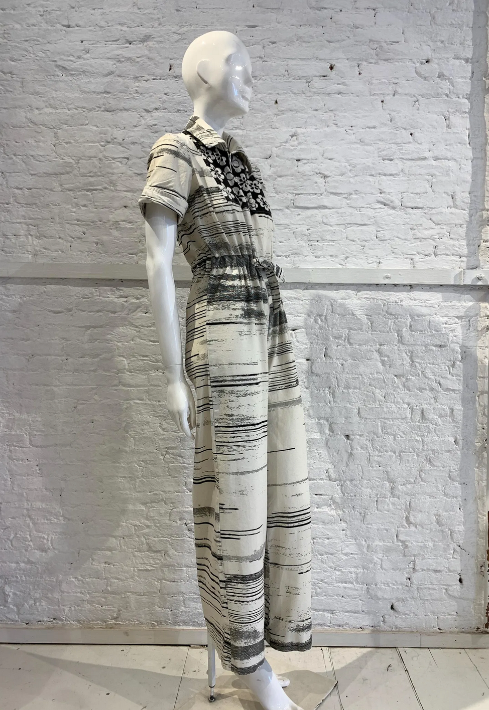 RARE Vintage 1970s Folklore Rikma Cotton Floral Striped Print Monochrome Flared Jumpsuit