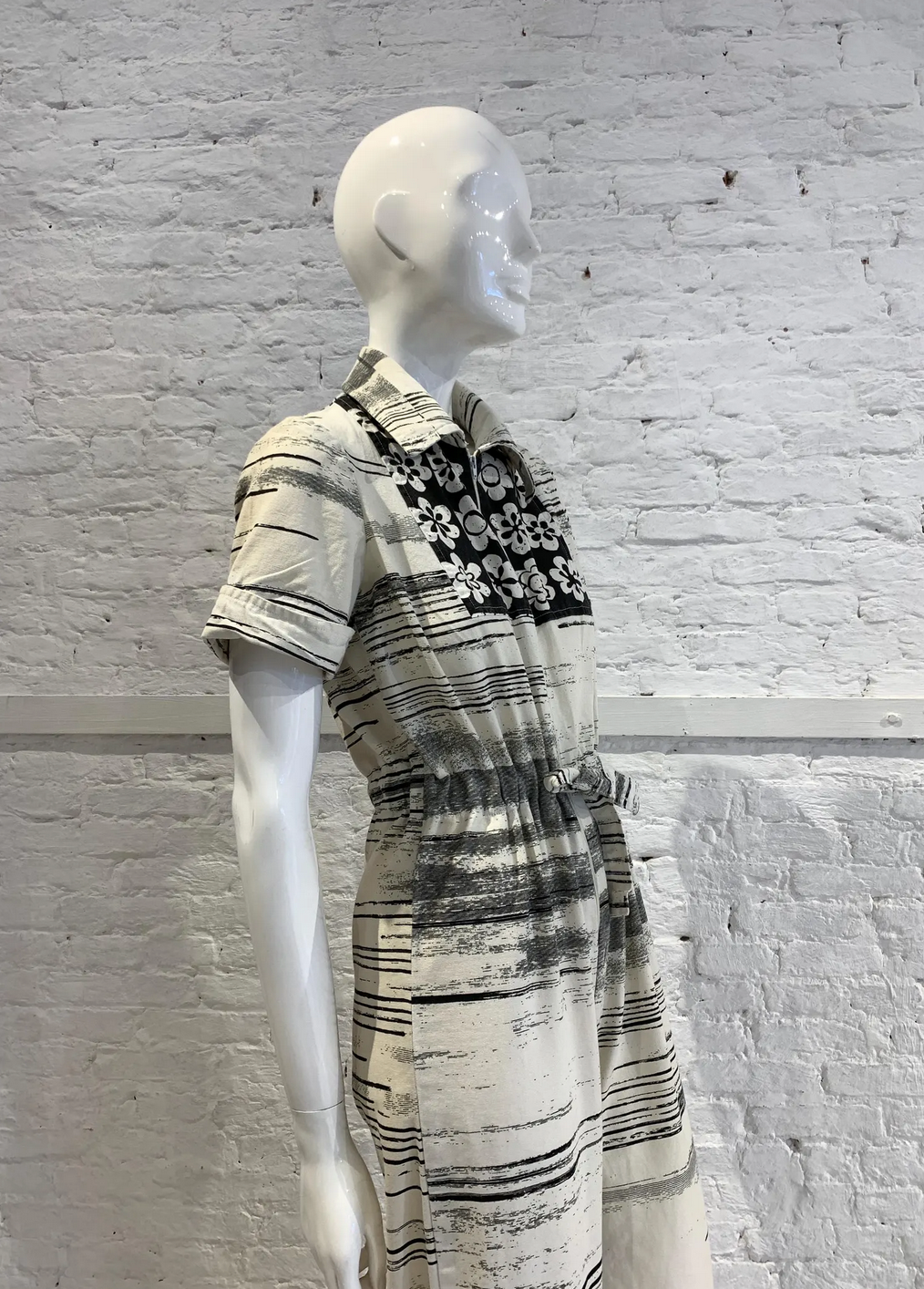 RARE Vintage 1970s Folklore Rikma Cotton Floral Striped Print Monochrome Flared Jumpsuit