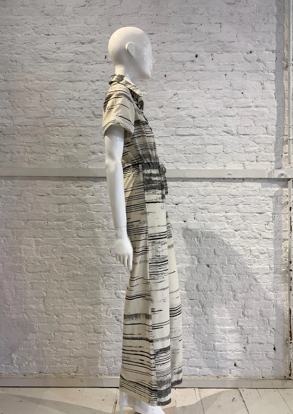 RARE Vintage 1970s Folklore Rikma Cotton Floral Striped Print Monochrome Flared Jumpsuit