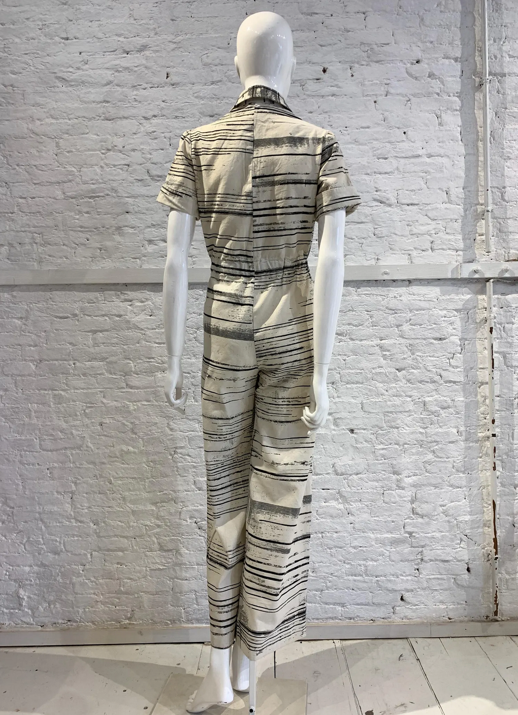 RARE Vintage 1970s Folklore Rikma Cotton Floral Striped Print Monochrome Flared Jumpsuit